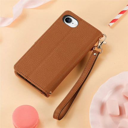 For iPhone 16e Case RFID Blocking Zipper Pocket Leather Wallet Phone Cover