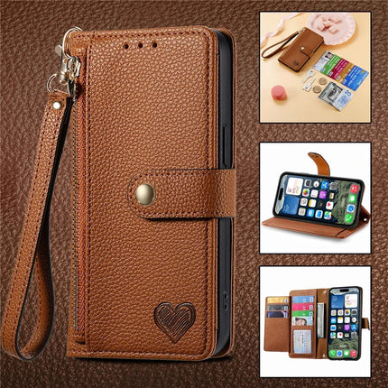 For iPhone 16e Case RFID Blocking Zipper Pocket Leather Wallet Phone Cover