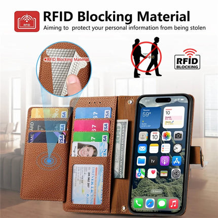 For iPhone 16e Case RFID Blocking Zipper Pocket Leather Wallet Phone Cover