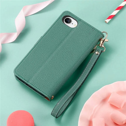 For iPhone 16e Case RFID Blocking Zipper Pocket Leather Wallet Phone Cover