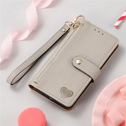 For iPhone 16e Case RFID Blocking Zipper Pocket Leather Wallet Phone Cover