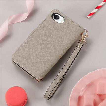 For iPhone 16e Case RFID Blocking Zipper Pocket Leather Wallet Phone Cover