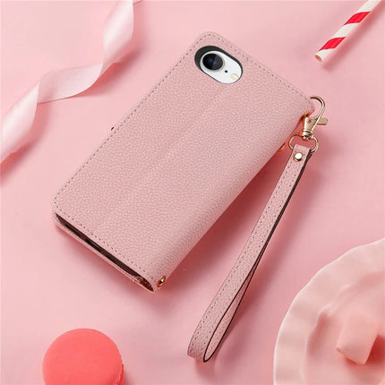 For iPhone 16e Case RFID Blocking Zipper Pocket Leather Wallet Phone Cover