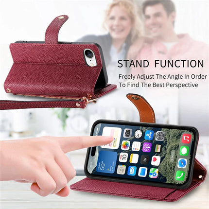 For iPhone 16e Case RFID Blocking Zipper Pocket Leather Wallet Phone Cover
