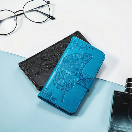 For iPhone 16e Case with Strap Butterfly Pattern PU Leather Wallet Phone Cover