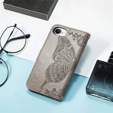 For iPhone 16e Case with Strap Butterfly Pattern PU Leather Wallet Phone Cover