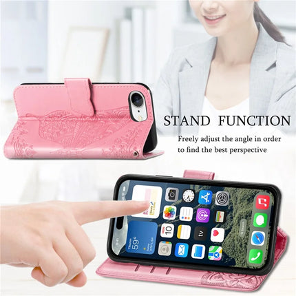 For iPhone 16e Case with Strap Butterfly Pattern PU Leather Wallet Phone Cover
