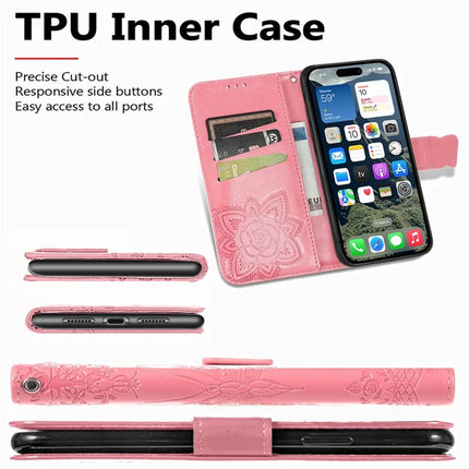 For iPhone 16e Case with Strap Butterfly Pattern PU Leather Wallet Phone Cover
