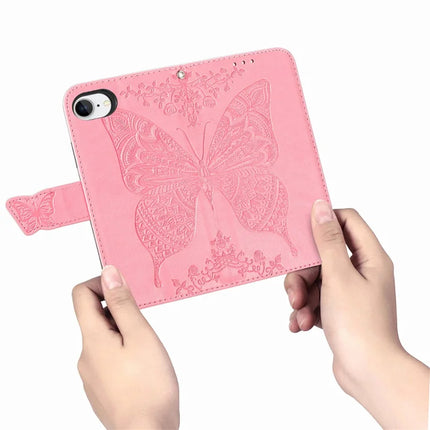 For iPhone 16e Case with Strap Butterfly Pattern PU Leather Wallet Phone Cover