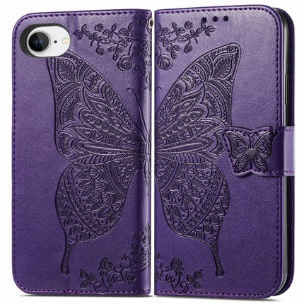 For iPhone 16e Case with Strap Butterfly Pattern PU Leather Wallet Phone Cover