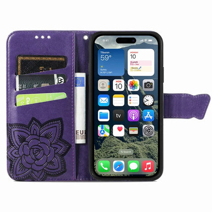 For iPhone 16e Case with Strap Butterfly Pattern PU Leather Wallet Phone Cover