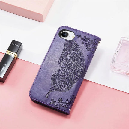 For iPhone 16e Case with Strap Butterfly Pattern PU Leather Wallet Phone Cover