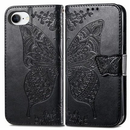For iPhone 16e Case with Strap Butterfly Pattern PU Leather Wallet Phone Cover