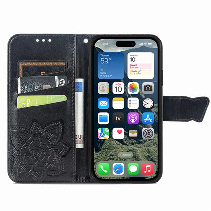 For iPhone 16e Case with Strap Butterfly Pattern PU Leather Wallet Phone Cover