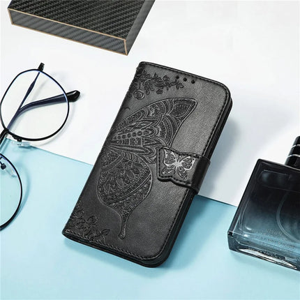 For iPhone 16e Case with Strap Butterfly Pattern PU Leather Wallet Phone Cover