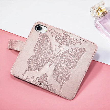 For iPhone 16e Case with Strap Butterfly Pattern PU Leather Wallet Phone Cover