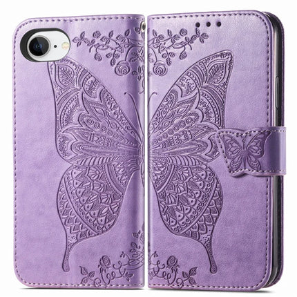 For iPhone 16e Case with Strap Butterfly Pattern PU Leather Wallet Phone Cover