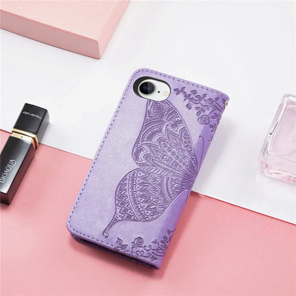 For iPhone 16e Case with Strap Butterfly Pattern PU Leather Wallet Phone Cover