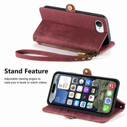 For iPhone 16e Zipper Wallet Case Geometry Lines Leather Phone Cover with Strap