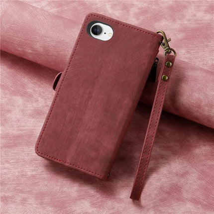 For iPhone 16e Zipper Wallet Case Geometry Lines Leather Phone Cover with Strap