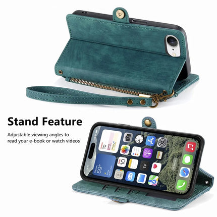 For iPhone 16e Zipper Wallet Case Geometry Lines Leather Phone Cover with Strap
