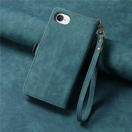 For iPhone 16e Zipper Wallet Case Geometry Lines Leather Phone Cover with Strap