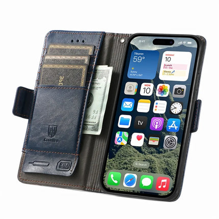 For iPhone 16e Case CASENEO 002 Series RFID Blocking Leather Wallet Stand Phone Cover