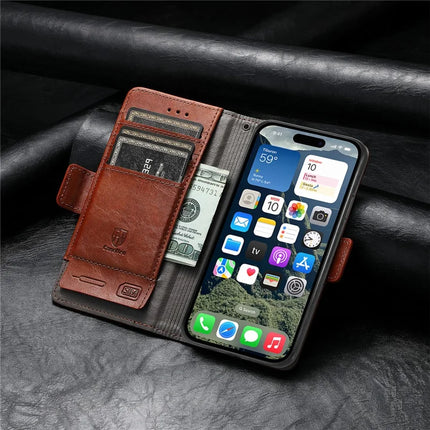 For iPhone 16e Case CASENEO 002 Series RFID Blocking Leather Wallet Stand Phone Cover