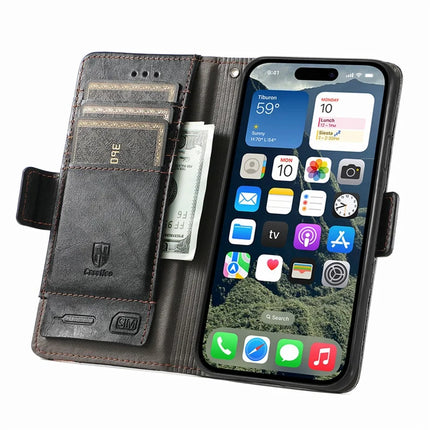 For iPhone 16e Case CASENEO 002 Series RFID Blocking Leather Wallet Stand Phone Cover