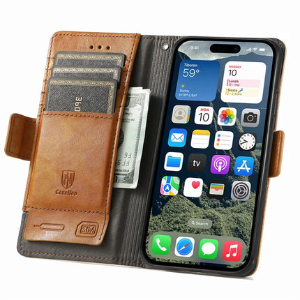 For iPhone 16e Case CASENEO 002 Series RFID Blocking Leather Wallet Stand Phone Cover