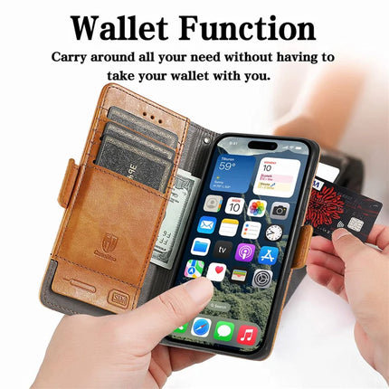 For iPhone 16e Case CASENEO 002 Series RFID Blocking Leather Wallet Stand Phone Cover