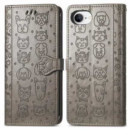 For iPhone 16e Leather Wallet Case Flip Phone Cover with Cute Cat Dog Pattern