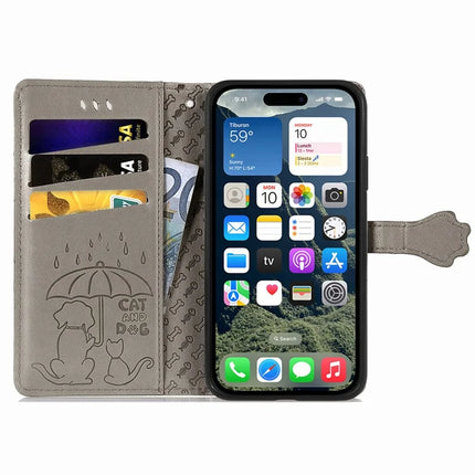 For iPhone 16e Leather Wallet Case Flip Phone Cover with Cute Cat Dog Pattern