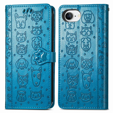 For iPhone 16e Leather Wallet Case Flip Phone Cover with Cute Cat Dog Pattern
