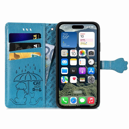 For iPhone 16e Leather Wallet Case Flip Phone Cover with Cute Cat Dog Pattern