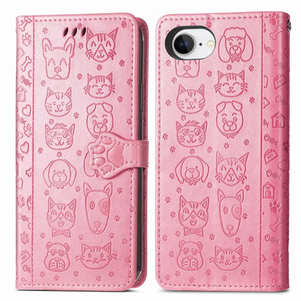 For iPhone 16e Leather Wallet Case Flip Phone Cover with Cute Cat Dog Pattern