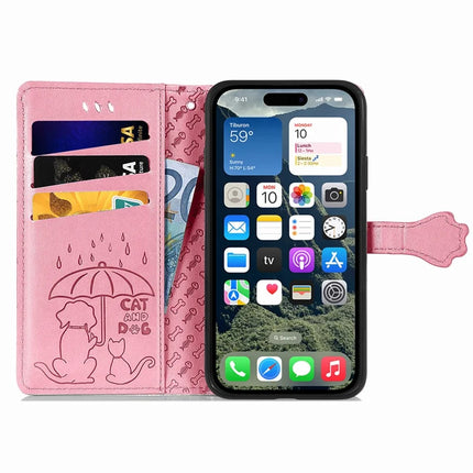For iPhone 16e Leather Wallet Case Flip Phone Cover with Cute Cat Dog Pattern