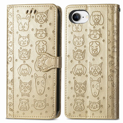 For iPhone 16e Leather Wallet Case Flip Phone Cover with Cute Cat Dog Pattern