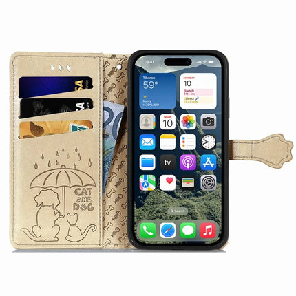 For iPhone 16e Leather Wallet Case Flip Phone Cover with Cute Cat Dog Pattern