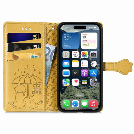 For iPhone 16e Leather Wallet Case Flip Phone Cover with Cute Cat Dog Pattern