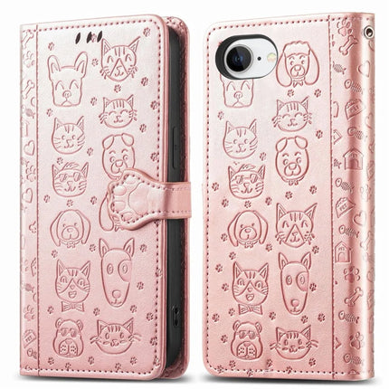 For iPhone 16e Leather Wallet Case Flip Phone Cover with Cute Cat Dog Pattern