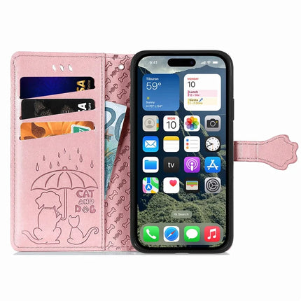 For iPhone 16e Leather Wallet Case Flip Phone Cover with Cute Cat Dog Pattern