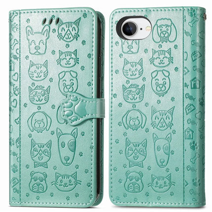 For iPhone 16e Leather Wallet Case Flip Phone Cover with Cute Cat Dog Pattern