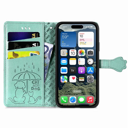 For iPhone 16e Leather Wallet Case Flip Phone Cover with Cute Cat Dog Pattern
