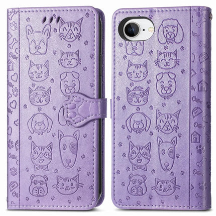 For iPhone 16e Leather Wallet Case Flip Phone Cover with Cute Cat Dog Pattern
