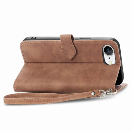 For iPhone 16e Zipper Wallet Case Flower Imprint PU Leather Phone Cover with Strap