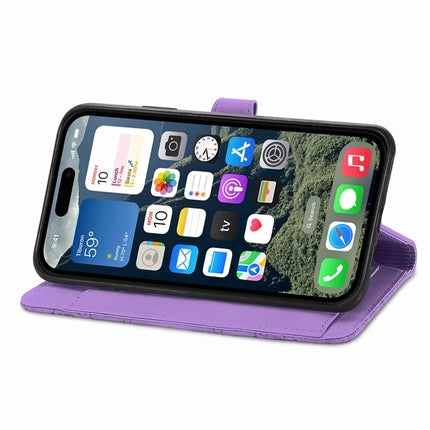 For iPhone 16e Zipper Wallet Case Flower Imprint PU Leather Phone Cover with Strap