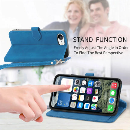 For iPhone 16e Zipper Wallet Case Flower Imprint PU Leather Phone Cover with Strap
