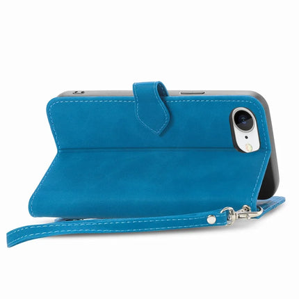 For iPhone 16e Zipper Wallet Case Flower Imprint PU Leather Phone Cover with Strap