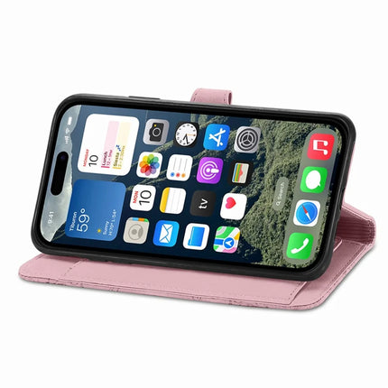 For iPhone 16e Zipper Wallet Case Flower Imprint PU Leather Phone Cover with Strap